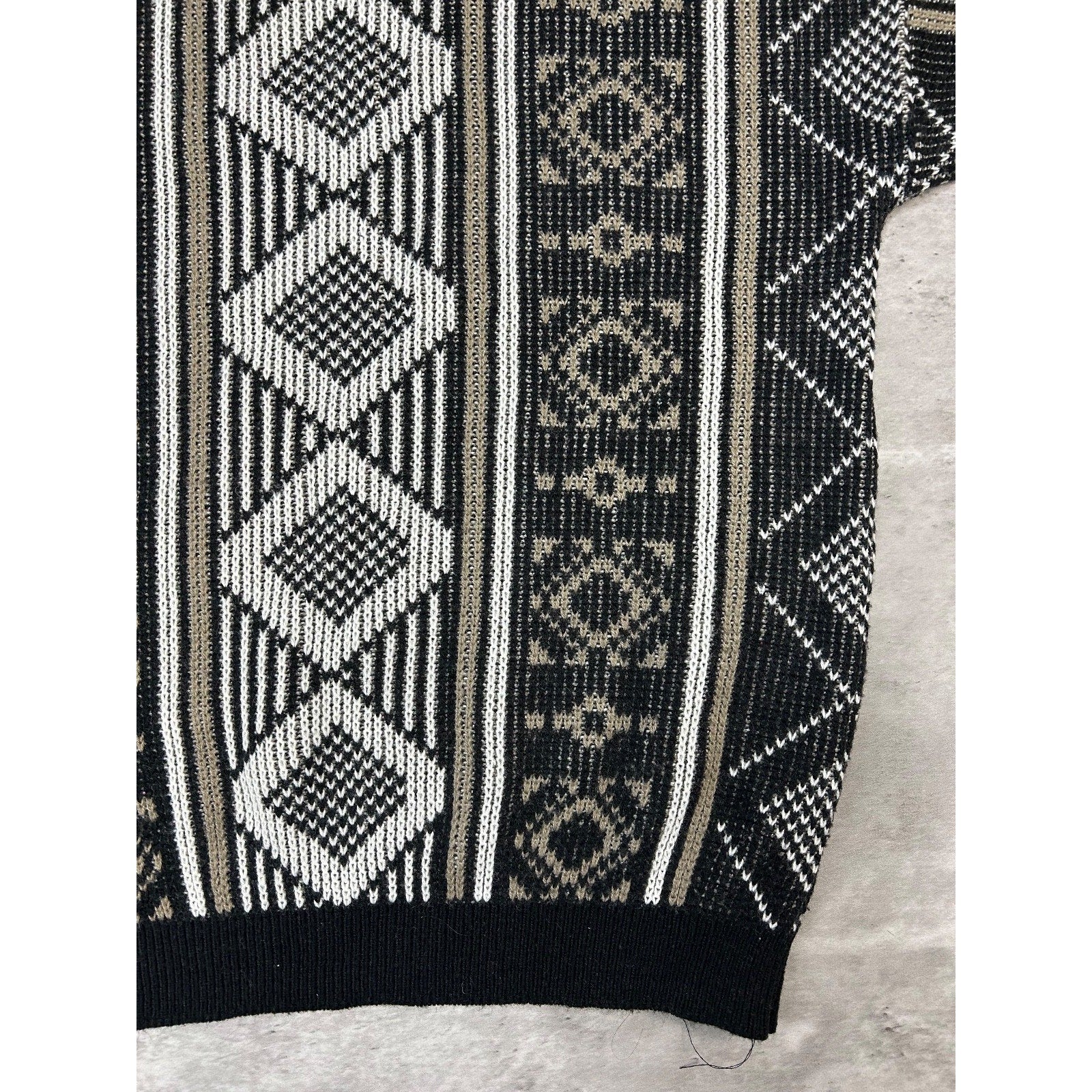 Vintage 80s Sears Geometric Striped Print Pullover Knit Sweater Size Medium