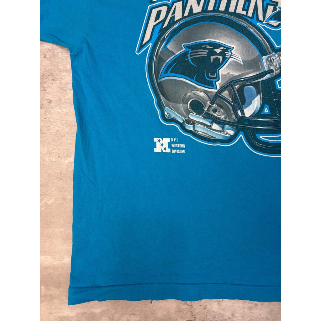 Vintage 90s Carolina Panthers NFL Big Helmet Graphic Football T-Shirt Size Large