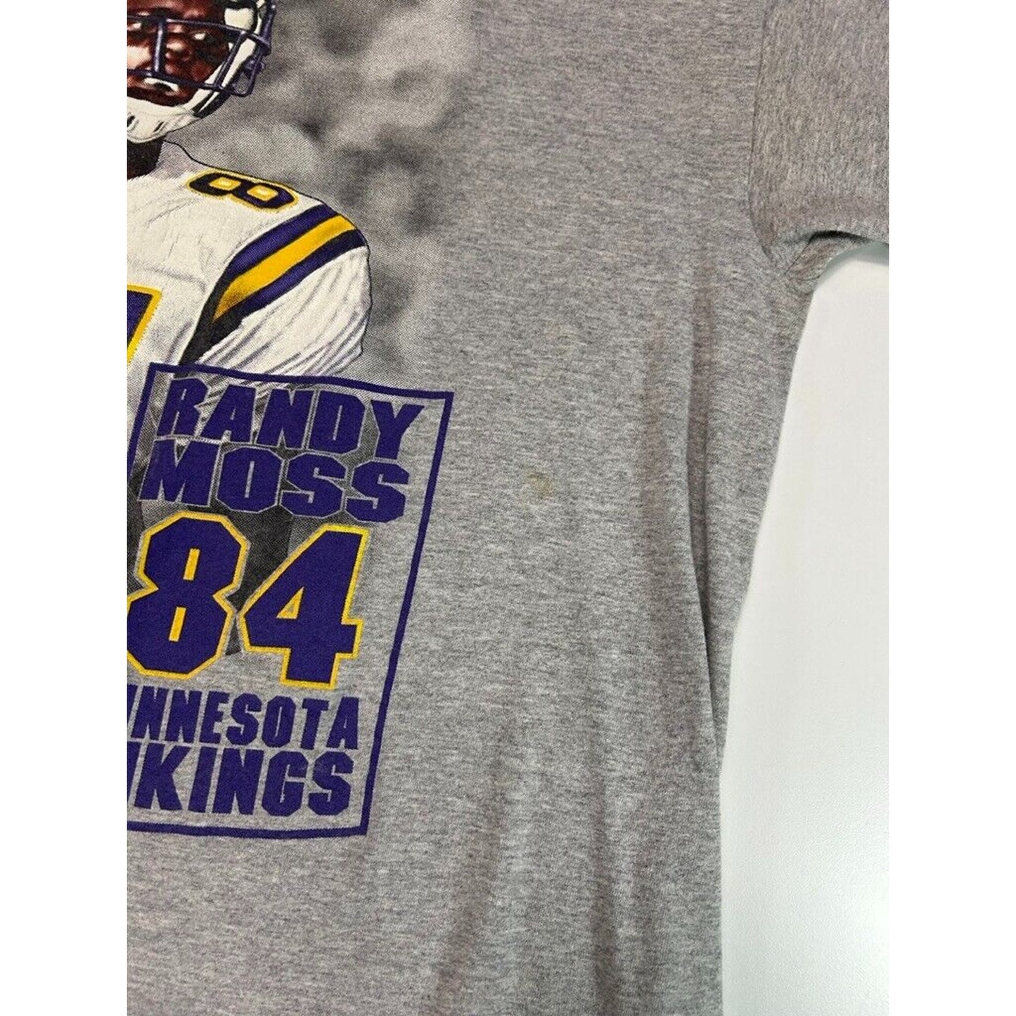 Vintage 1999 Randy Moss #84 Minnisota Vikings NFL Player Graphic T-Shirt Size XL