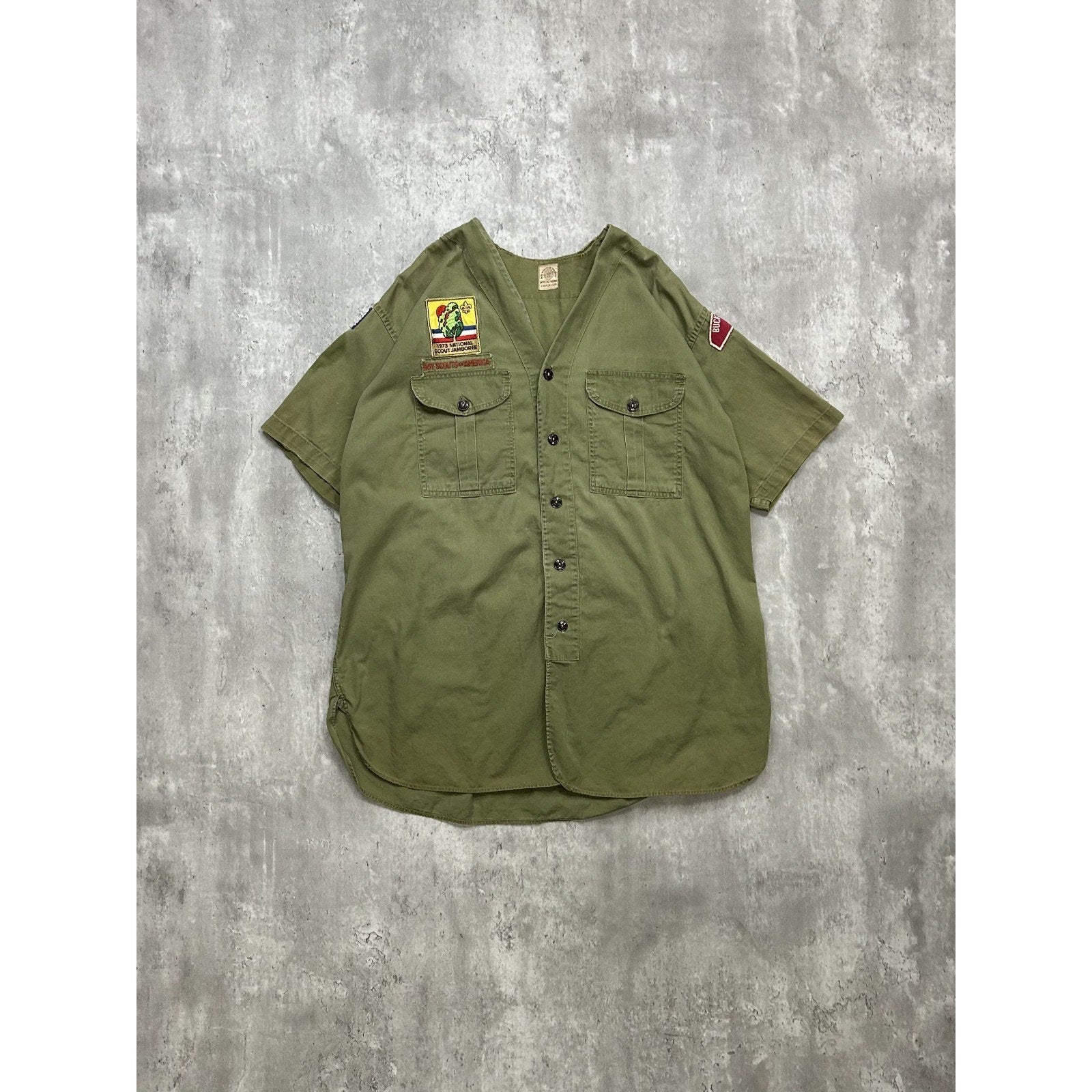 VTG 1950s Boy Scouts Sanforized National Scouts Patch Button Up Shirt Size XL