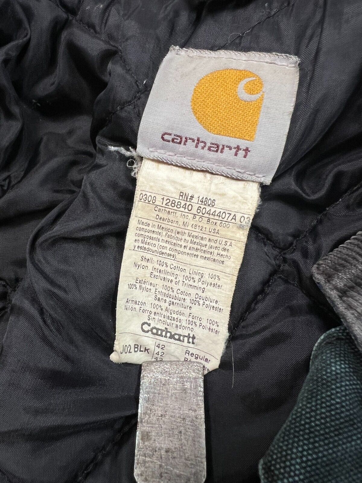 Vintage 90s Quilted Carhartt Canvas Workwear Cropped Arctic Jacket Sz 42 J02 BLK