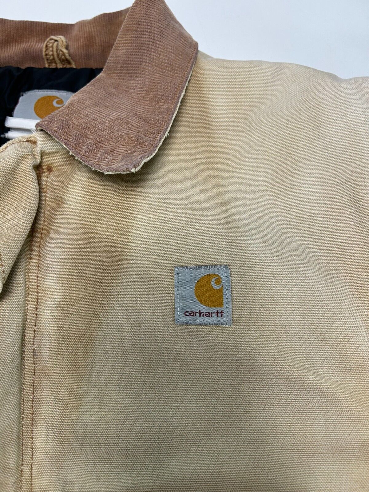 Vintage Carhartt Quilted Lined Canvas Work Wear Cropped Arctic Jacket Sz Medium