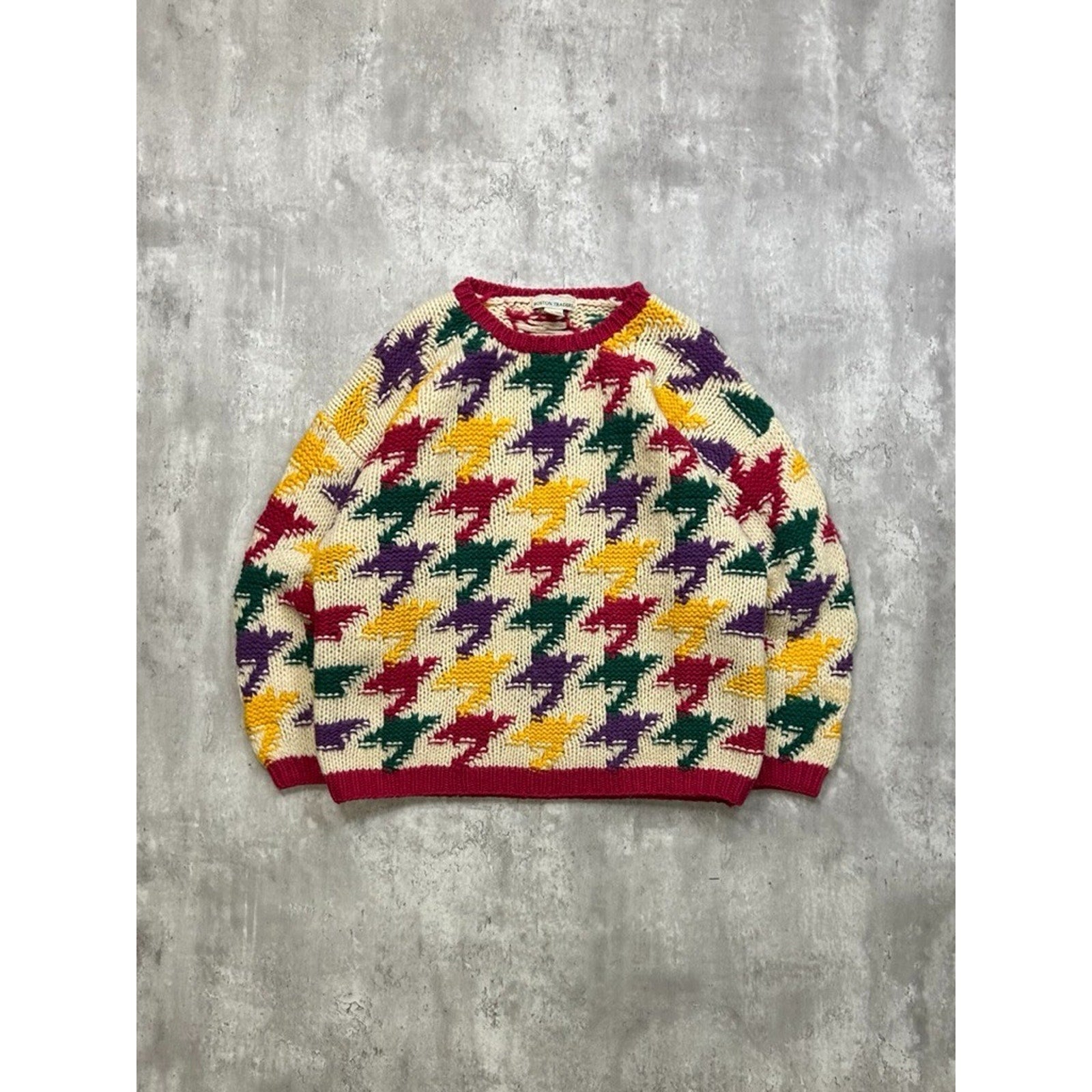 Vintage 90s Boston Traders Abstract Checkered Print Knit Sweater Size Large