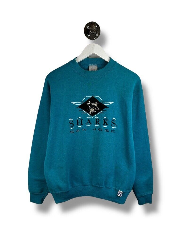 Vintage 90s San Jose Sharks NHL Embroidered Spellout Logo Sweatshirt Size Medium