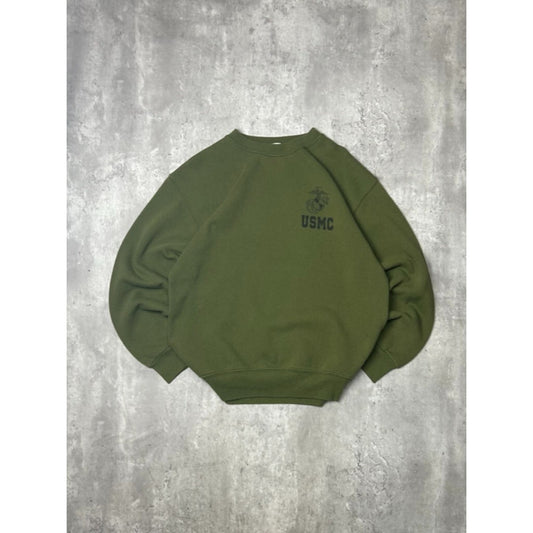 Vintage USMC Graphic Crest Spellout Pullover Sweatshirt Size Medium Green