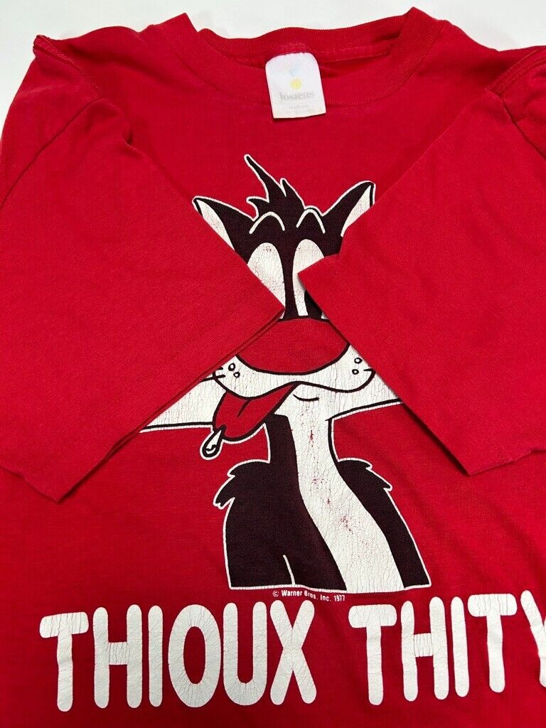 Vintage 90s Looney Tunes Sylvester The Cat Thioux Thity T-Shirt Size Medium Red