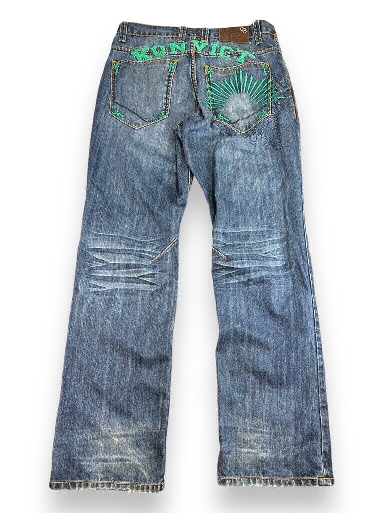 Vintage Y2K Konvict Embroidered Medium Wash Denim Pants Size 35W Blue