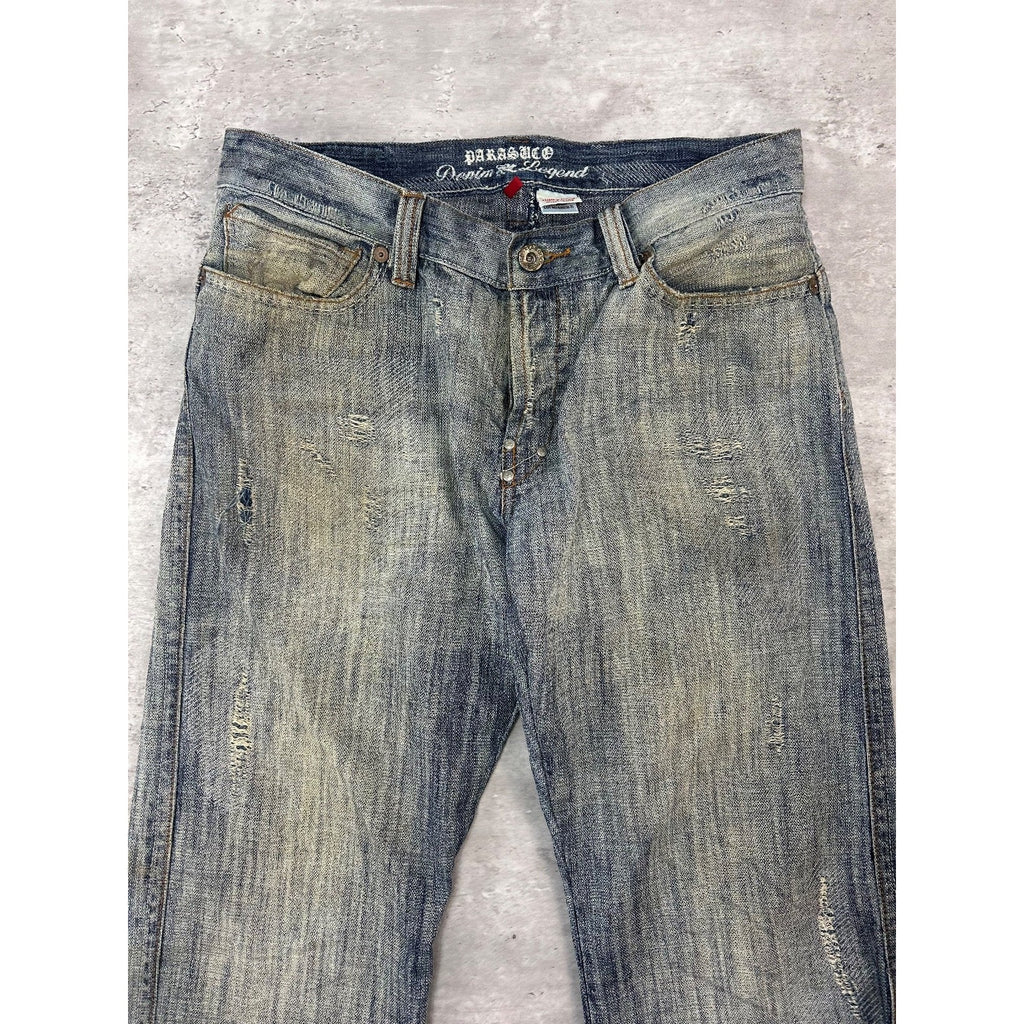 Vintage Y2K Parasuco Distressed Gray Denim Straight Fit Denim Pants Size 33