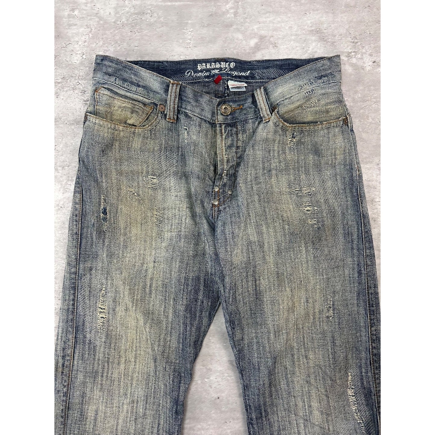 Vintage Y2K Parasuco Distressed Gray Denim Straight Fit Denim Pants Size 33