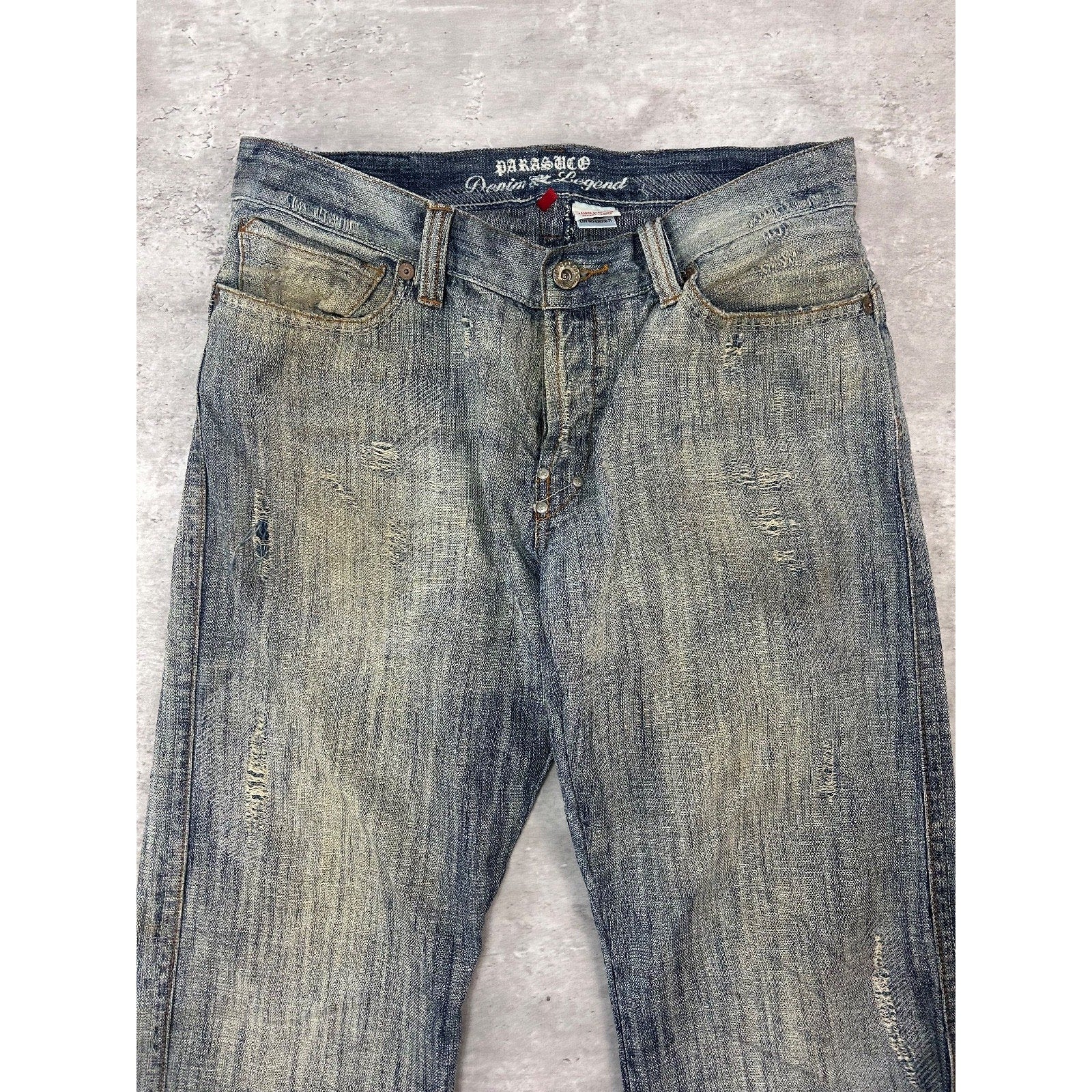 Vintage Y2K Parasuco Distressed Gray Denim Straight Fit Denim Pants Size 33