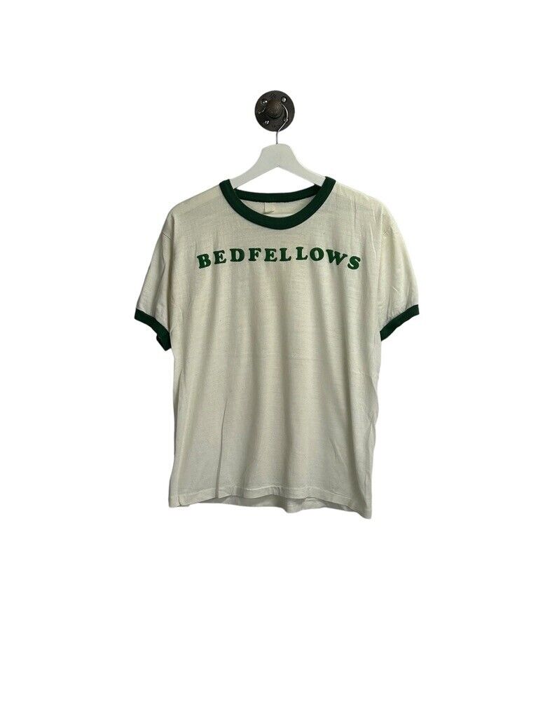 Vintage 70s/80s Bedfellows Felt Spellout Ringer T-Shirt Size Medium White