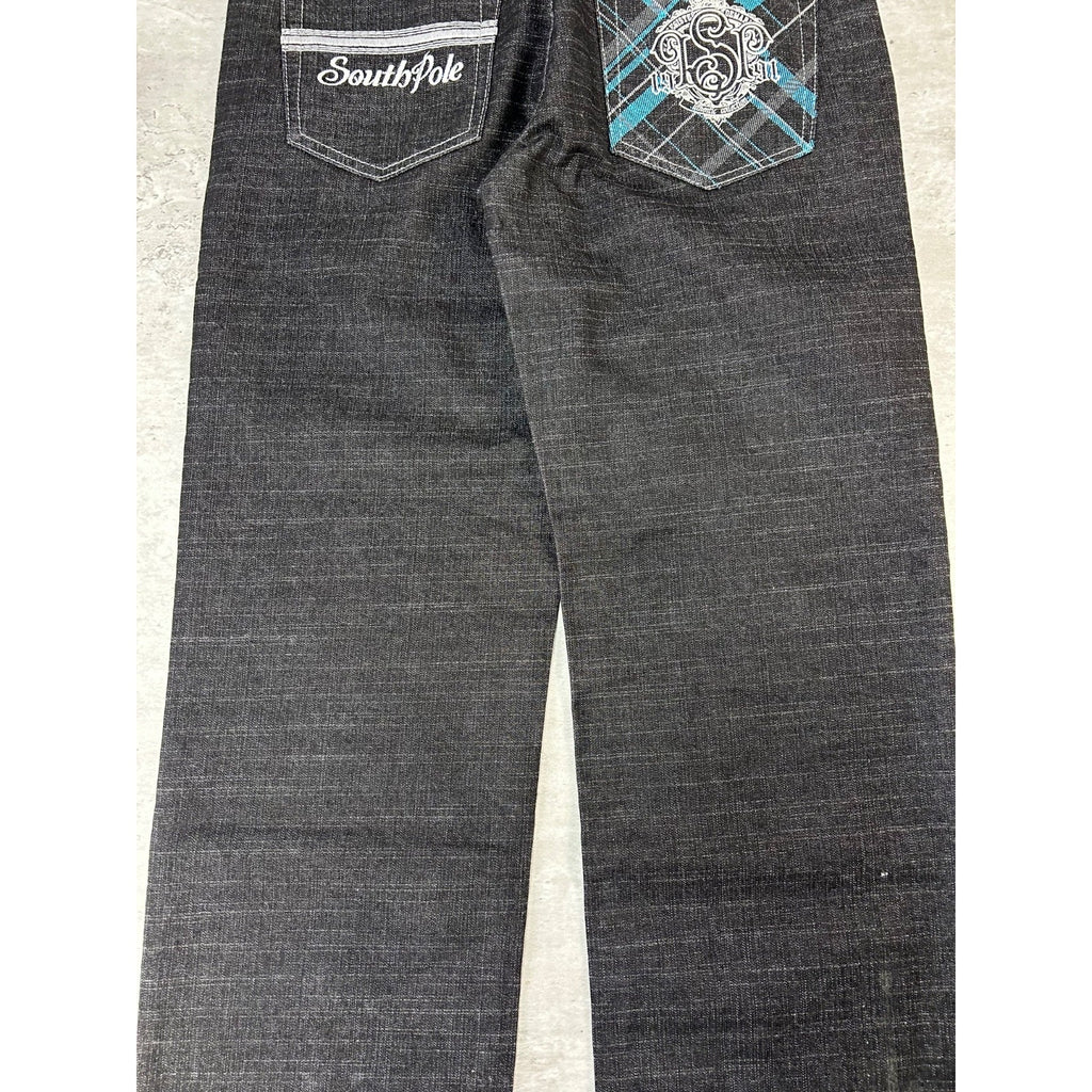 Vintage Y2K Southpole Embroidered Pockets Black Denim Pants Size 31
