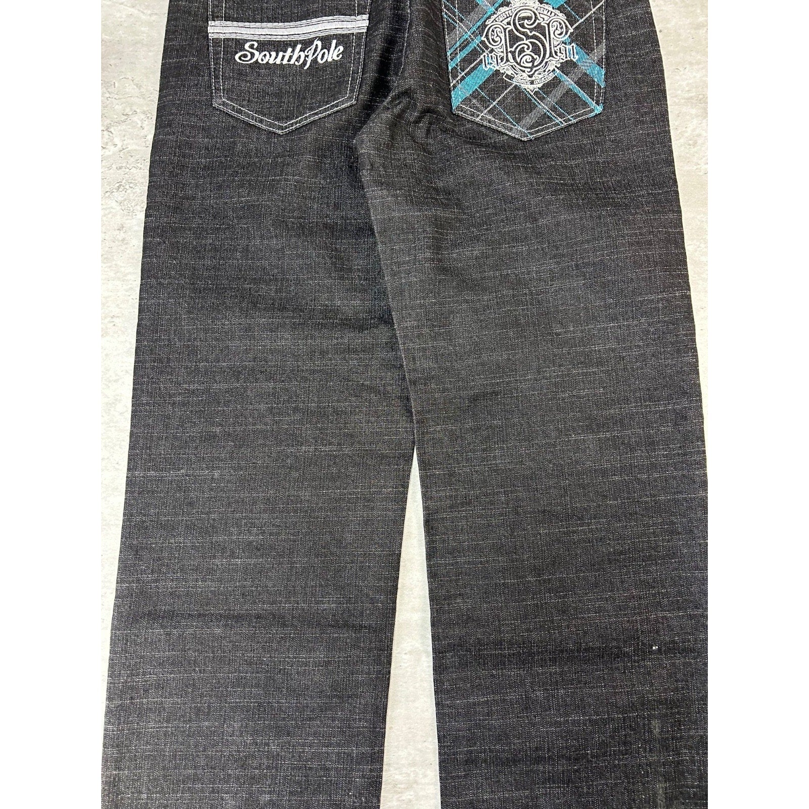 Vintage Y2K Southpole Embroidered Pockets Black Denim Pants Size 31