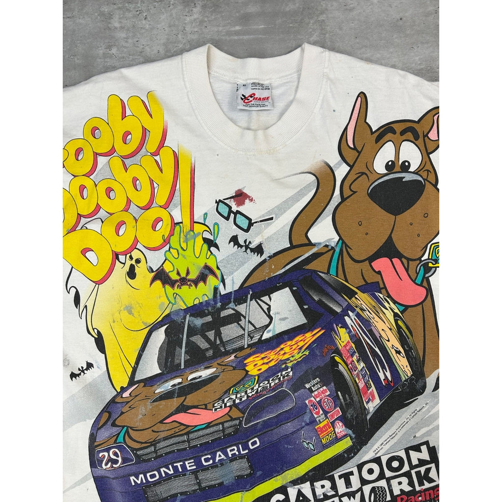 Vintage 1996 Scooby Doo Nascar Wacky Racing All Over Print T-Shirt Size XL