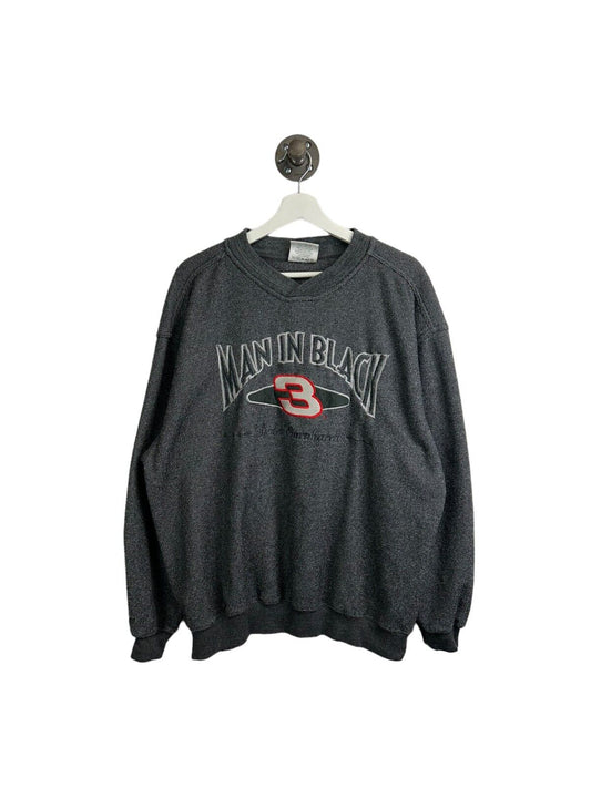 Vintage 90s Dale Earnhardt Man In Black Nascar Embroidered Sweatshirt Size Large