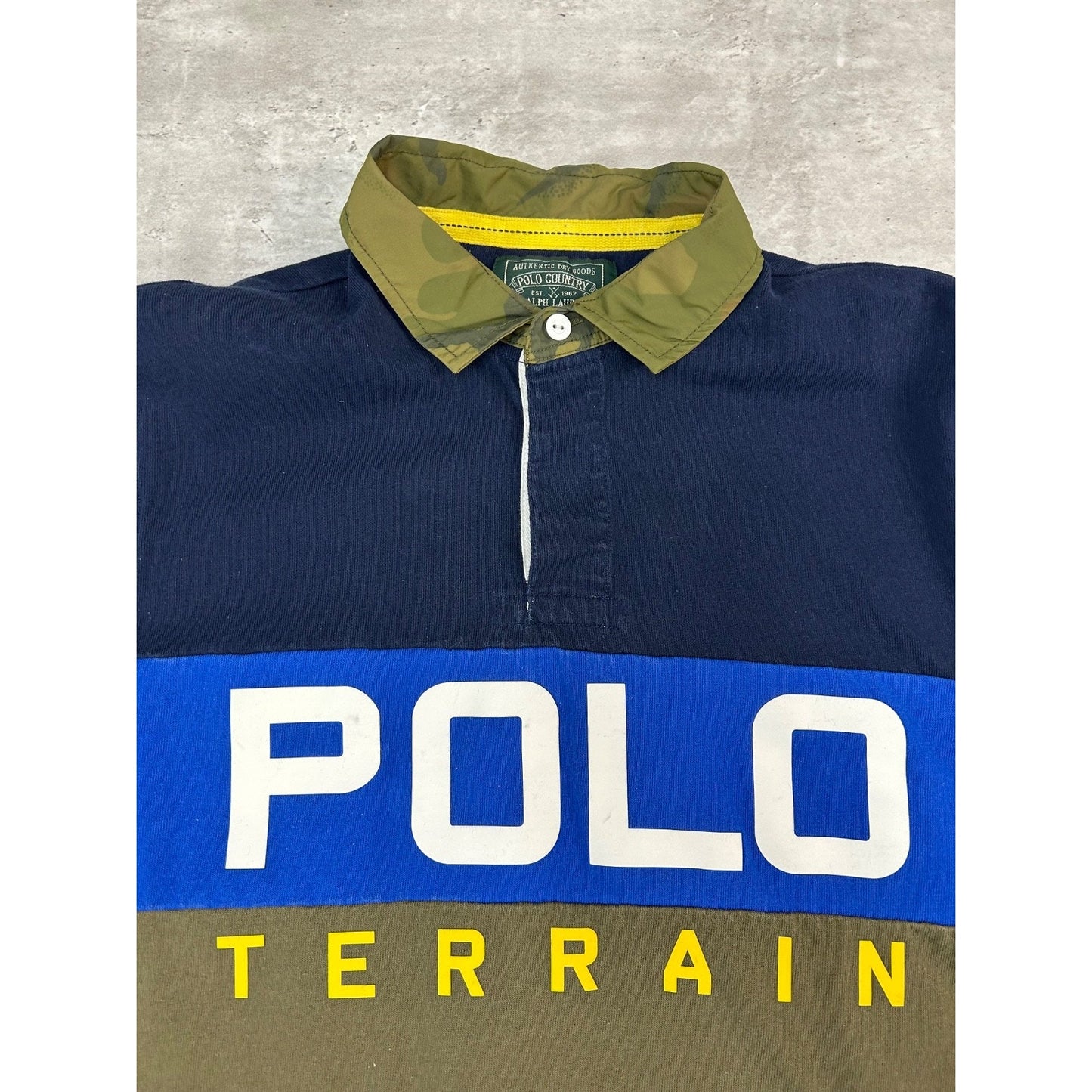 Vintage 90s Polo Country Polo Terrain Spellout 1/4 Button Rugby Shirt Size Large