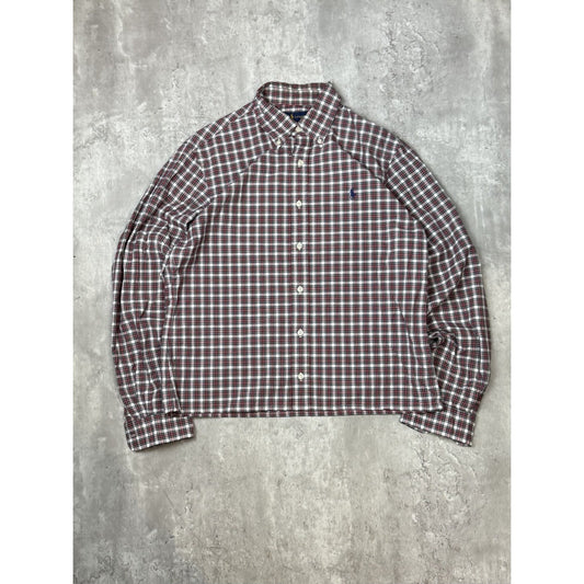 Polo Ralph Lauren Plaid Print Reworked Cropped Button Up Shirt Size Medium