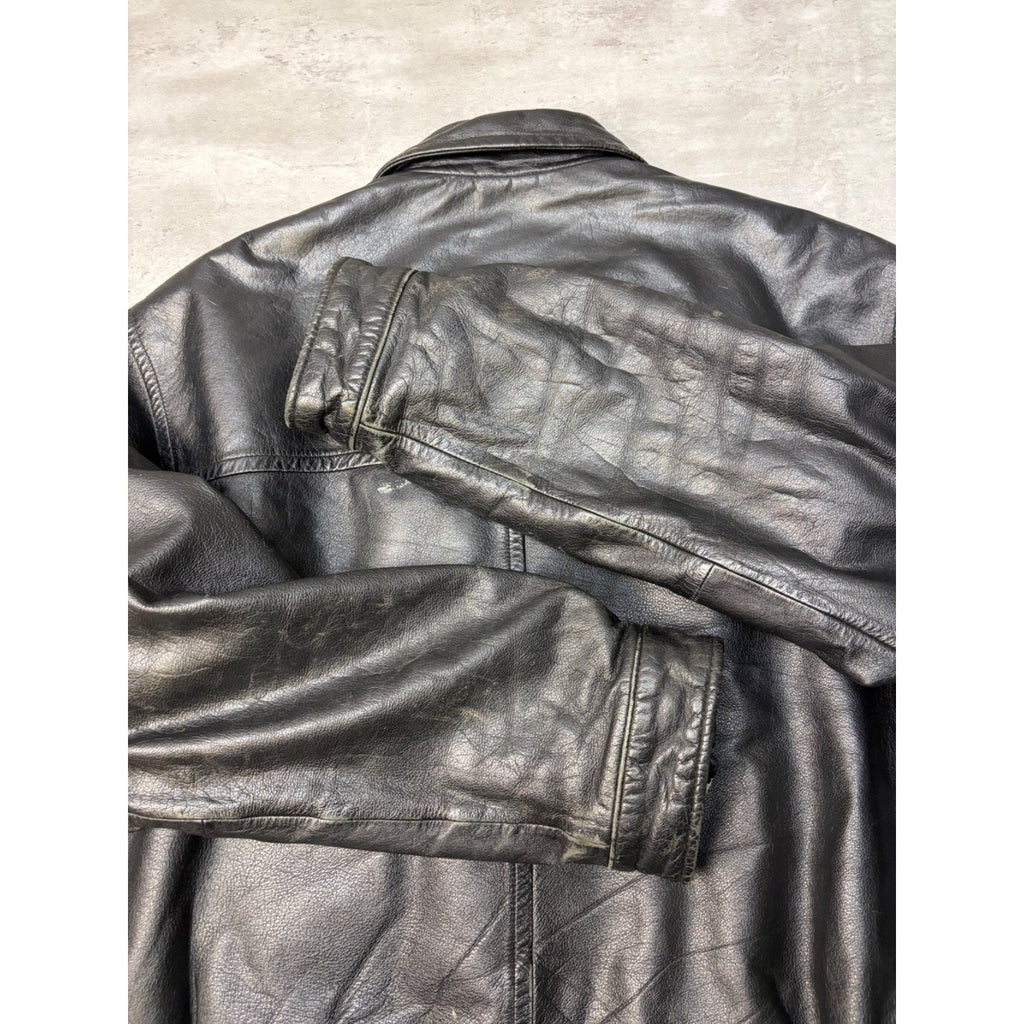 Vintage London Fog Full Zip Black Leather Bomber Jacket Size Medium