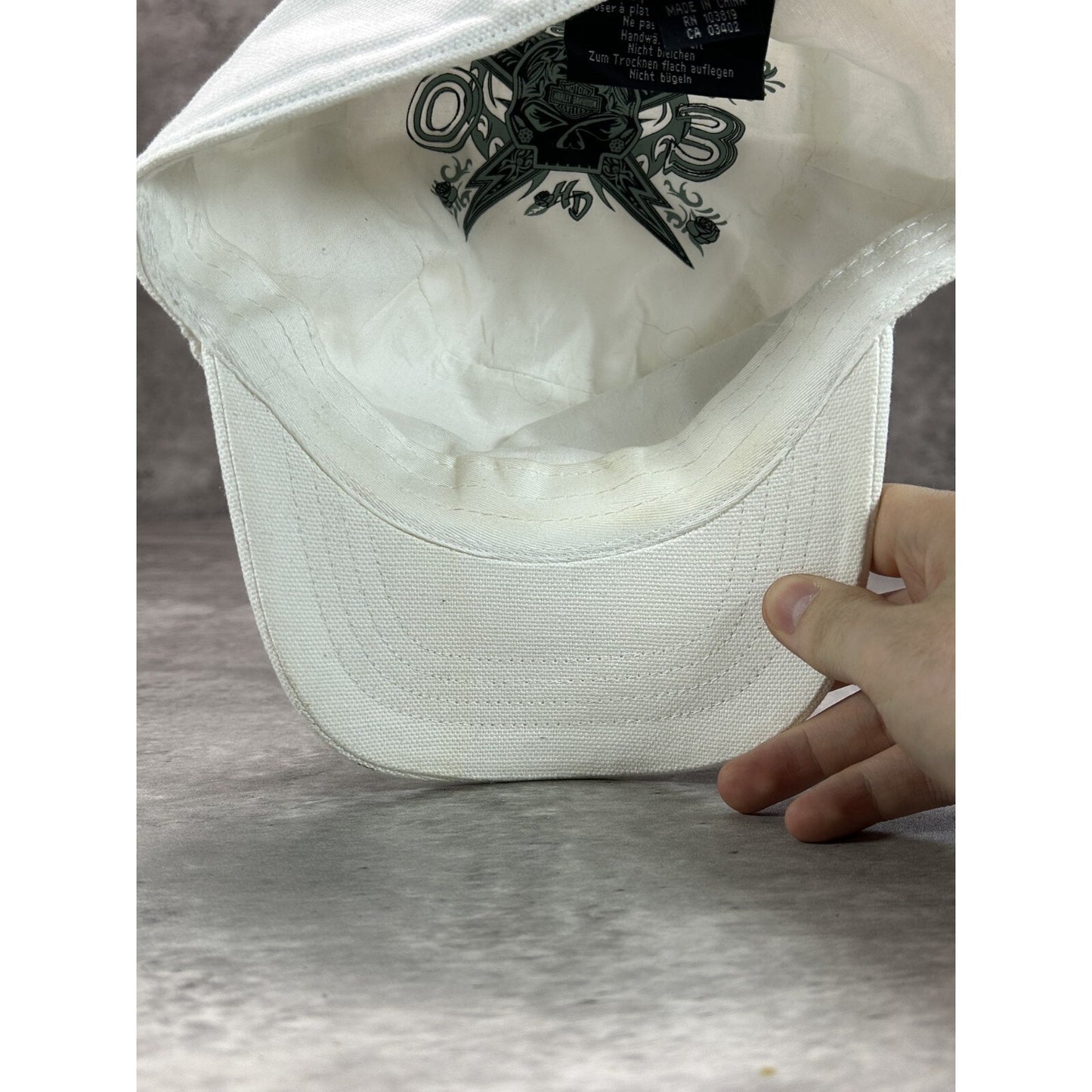 Vintage 2000s Harley Davidson Embroidered Logo Bedazzled Fitted Hat OSFA White