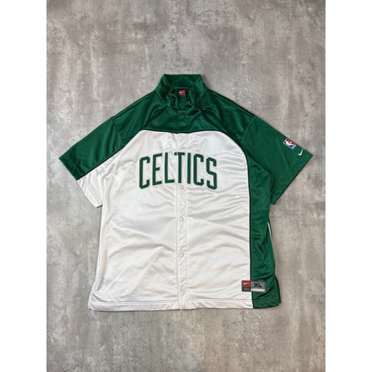 Vintage Boston Celtics NBA Embroidered Spellout Nike Warm Up Jersey Size XL