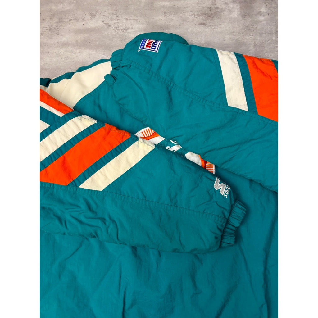 Vintage 90s Miami Dolphins NFL Embroidered Starter Bomber Jacket Size Large