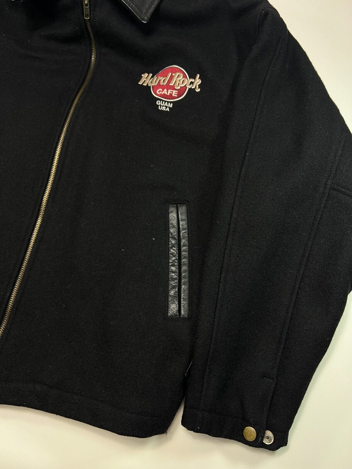 Vintage 90s Master Apparel Hard Rock Cafe Guam Full Zip Wool Jacket Size Large