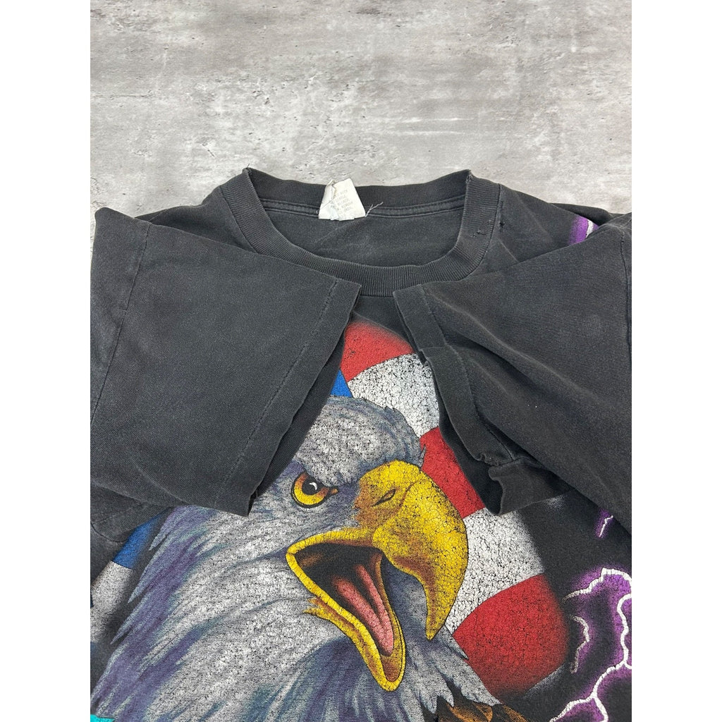 VTG 90s American Thunder The Legend Lives Bald Eagle Lightning T-Shirt Sz Large