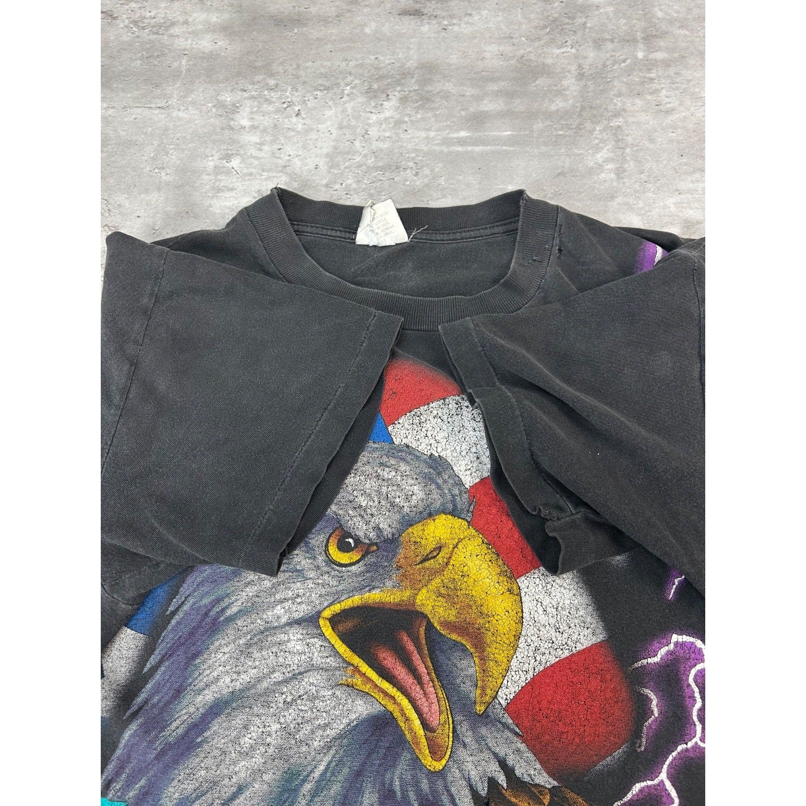 VTG 90s American Thunder The Legend Lives Bald Eagle Lightning T-Shirt Sz Large
