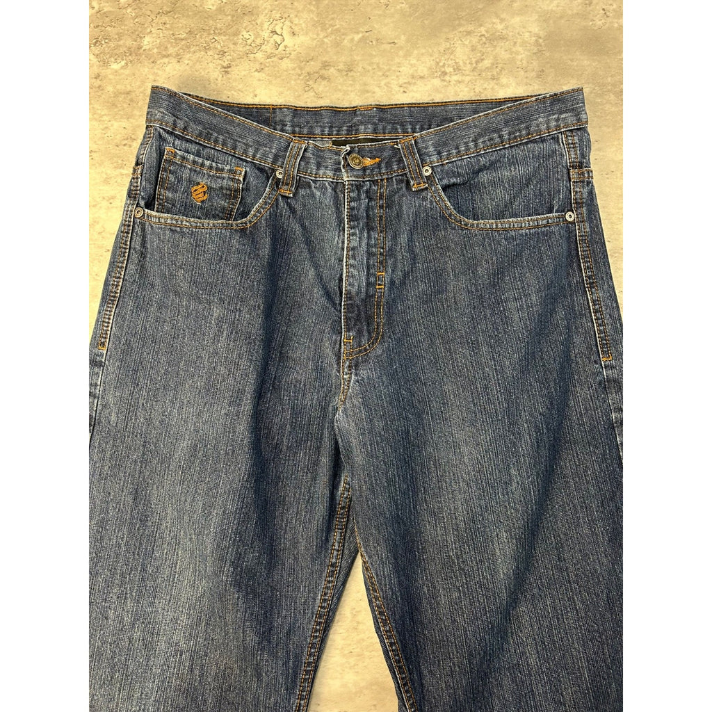 Vintage Y2K Roca Wear Embroidered Pockets Dark Wash Denim Pants Size 35