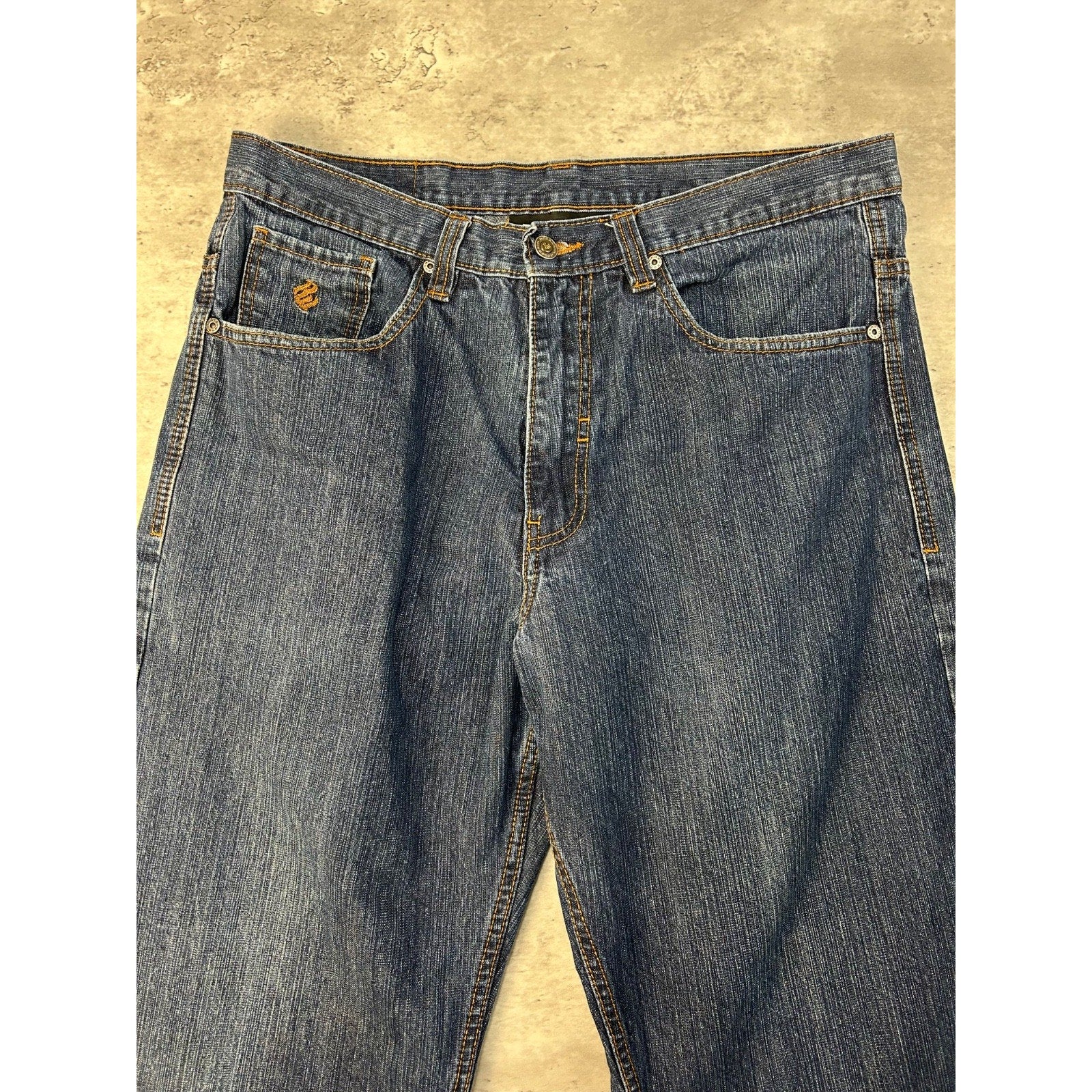 Vintage Y2K Roca Wear Embroidered Pockets Dark Wash Denim Pants Size 35
