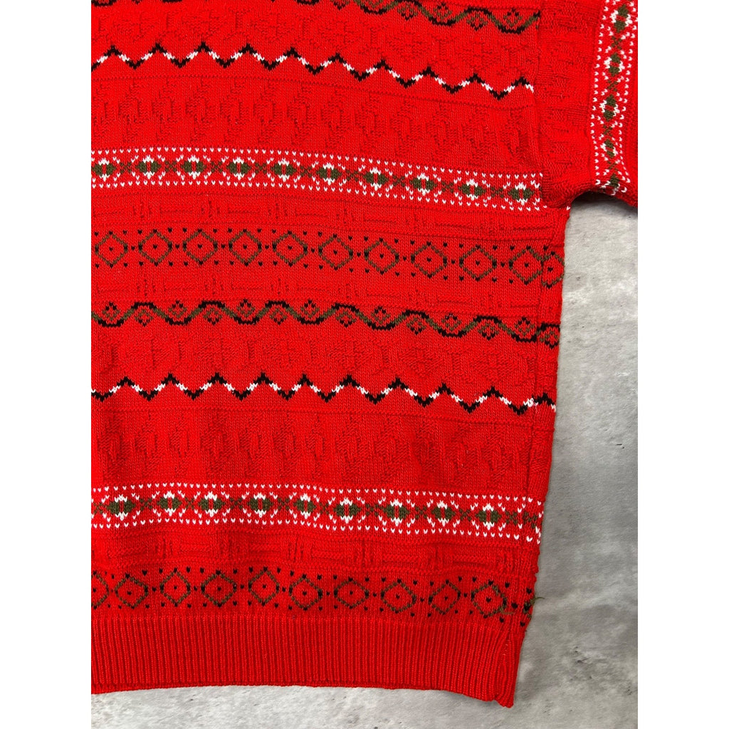 Vintage 90s Abstract Striped Print Pullover Mock Neck Knit Sweater Size XL