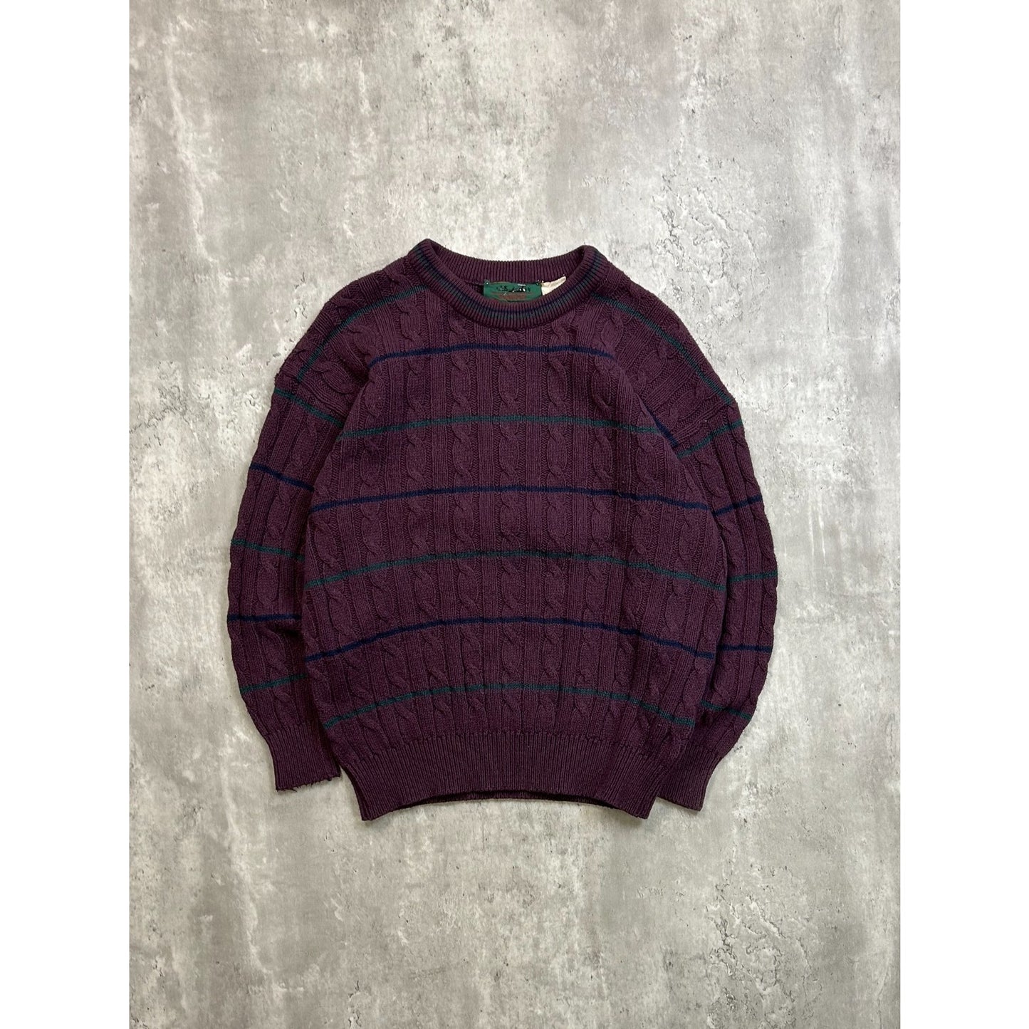 Vintage 90s Striped Cable Knit Pull Over Ribbed Sweater Size Medium