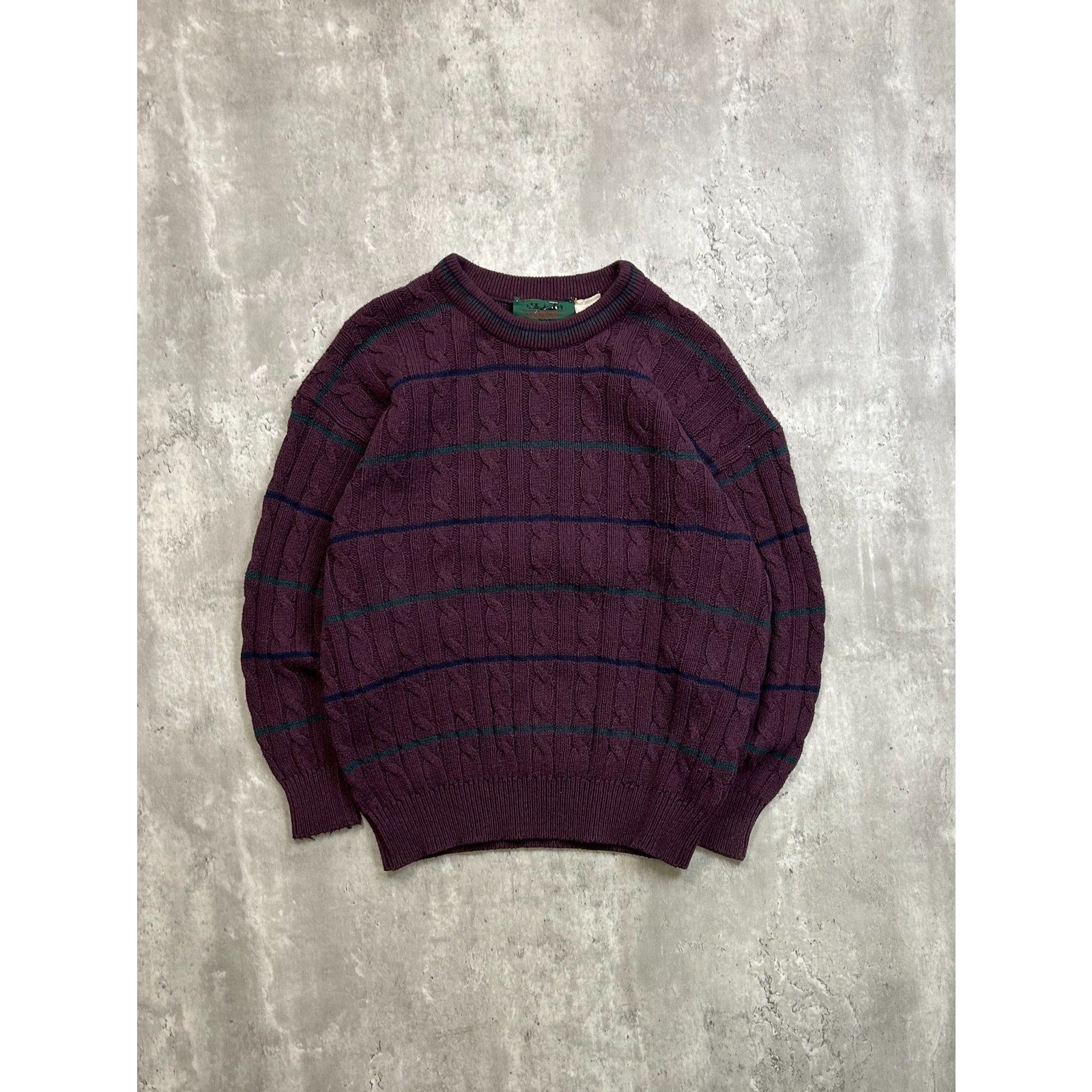 Vintage 90s Striped Cable Knit Pull Over Ribbed Sweater Size Medium