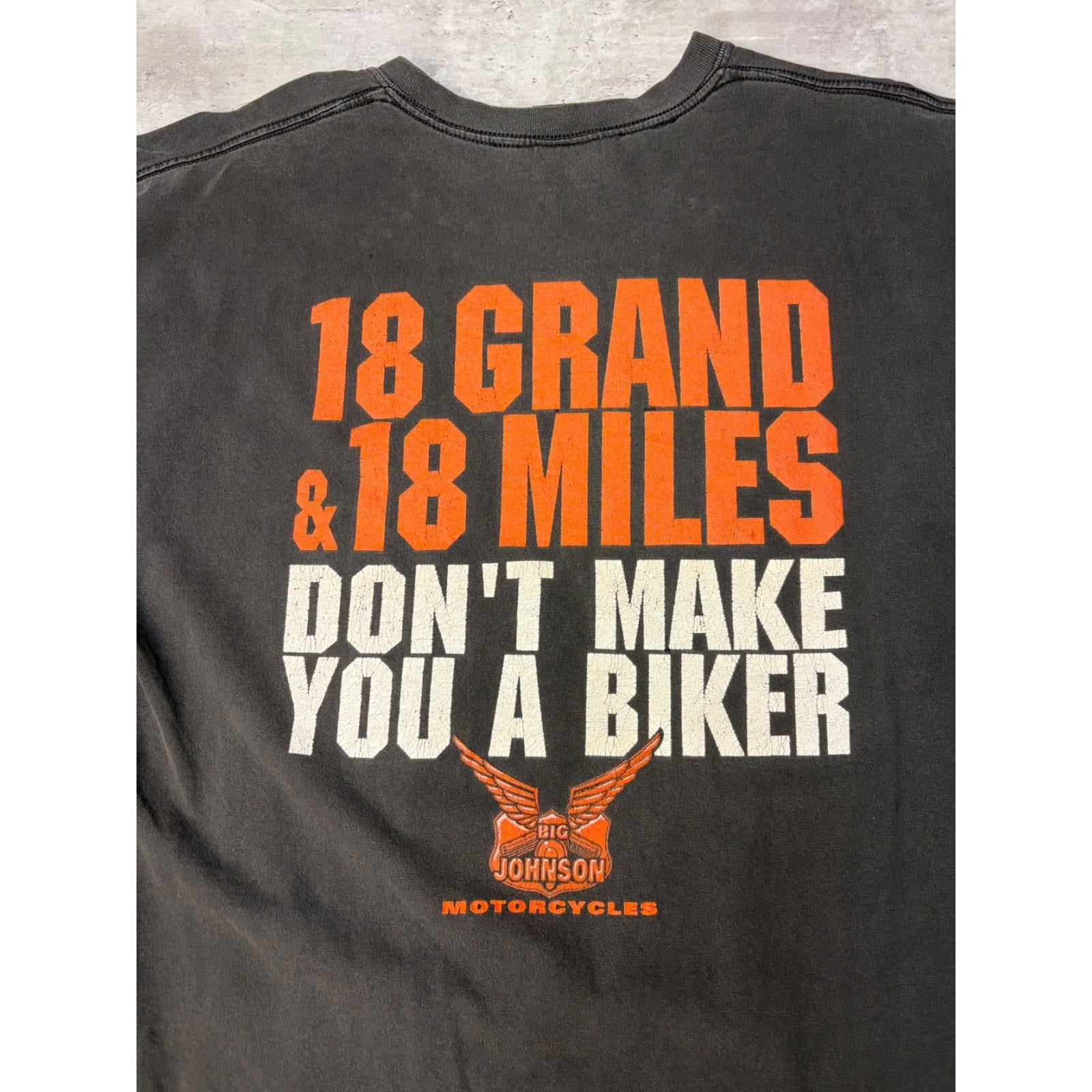 Vintage Big Johnson Motorcycles Spellout Slogan Graphic T-Shirt Size XL