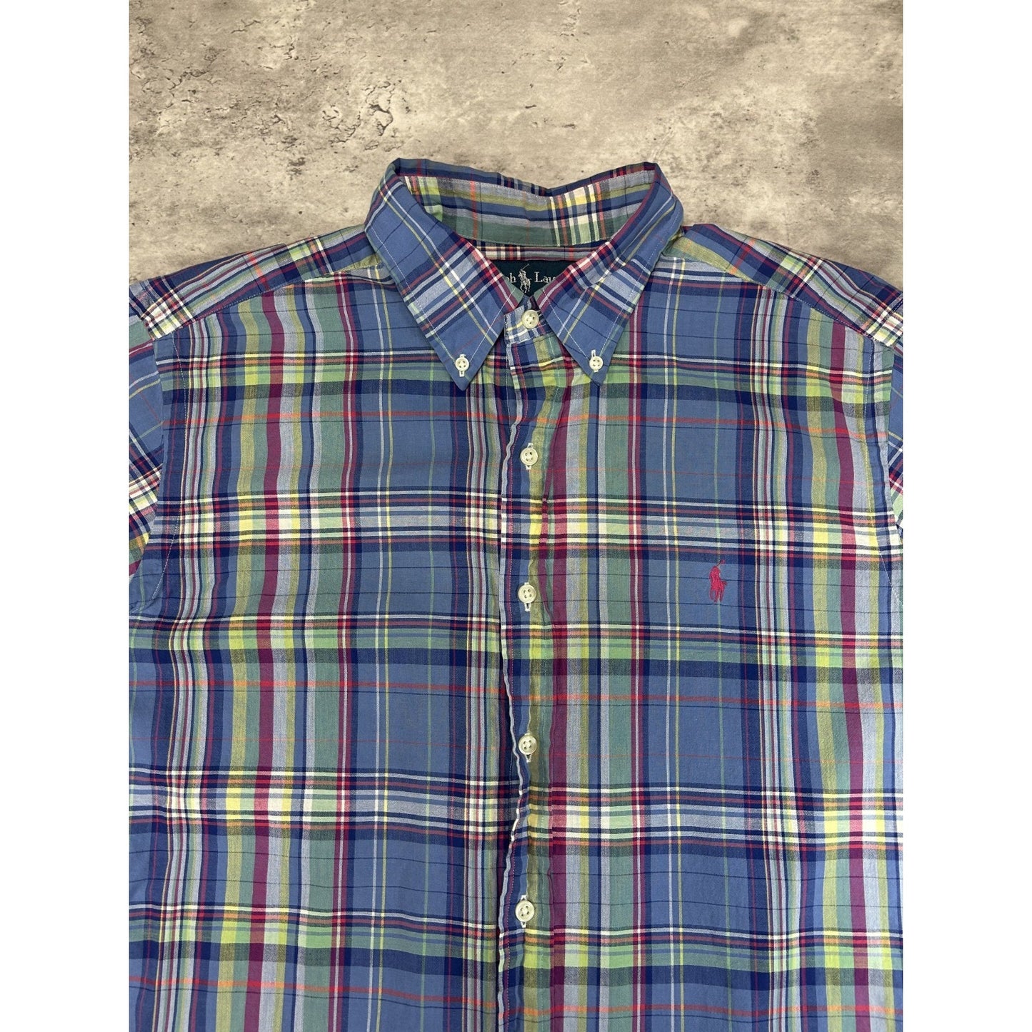 VTG Polo Ralph Lauren Plaid Short Sleeve Reworked Cropped Button Up Shirt Size L