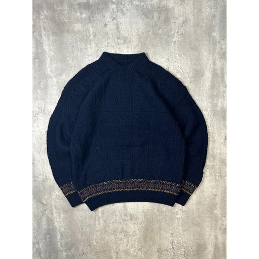 Vintage 90s Pattern Print Striped Ribbed Knit Sweater Size Large