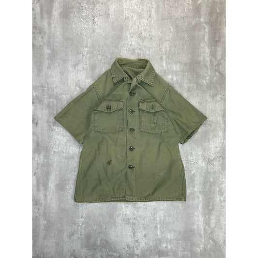 Vintage 90s US OG-107 Military Short Sleeve Button Up Shirt Size Medium Green