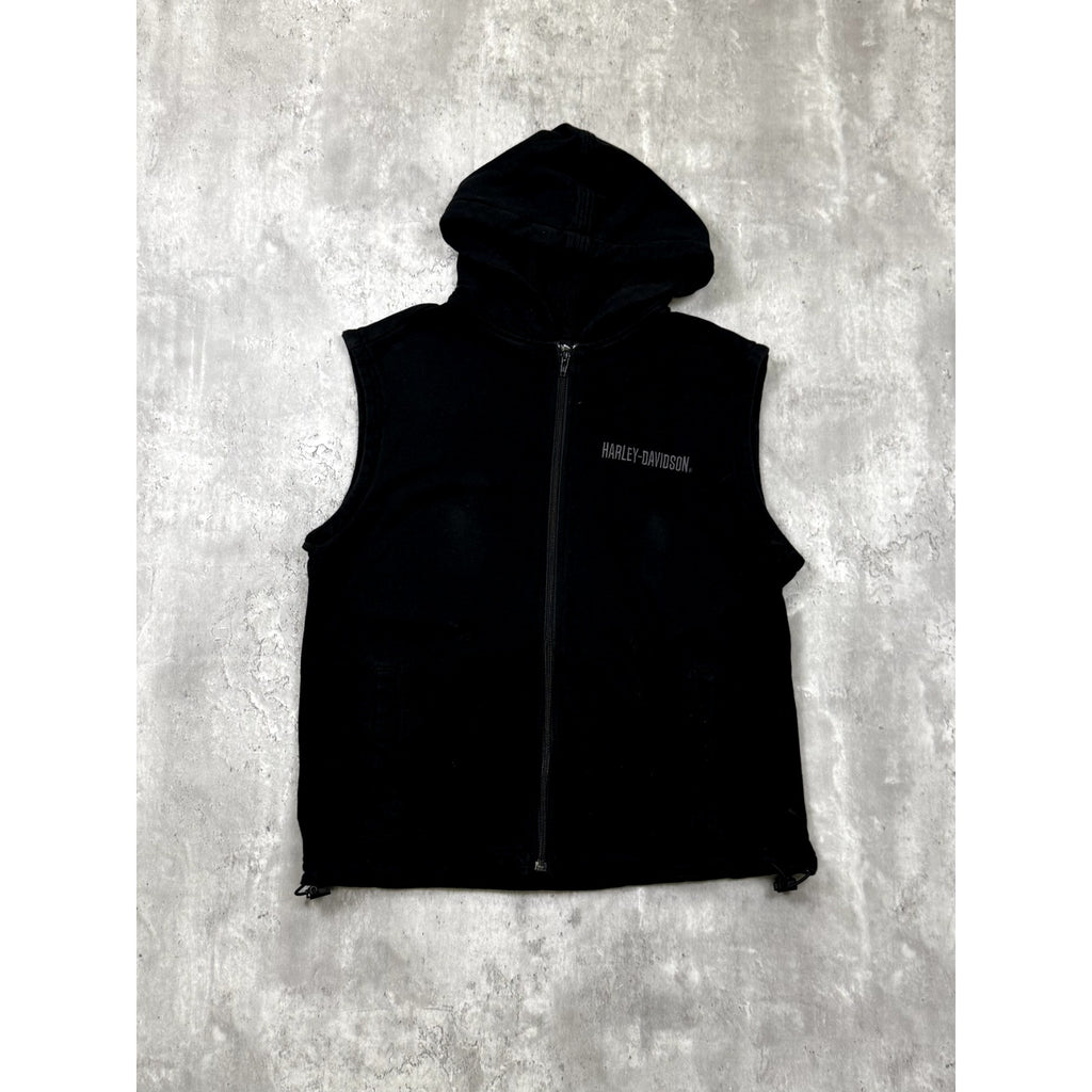 Vintage Harley Davidson Embroidered Spellout Hooded Vest Sweatshirt Size Medium