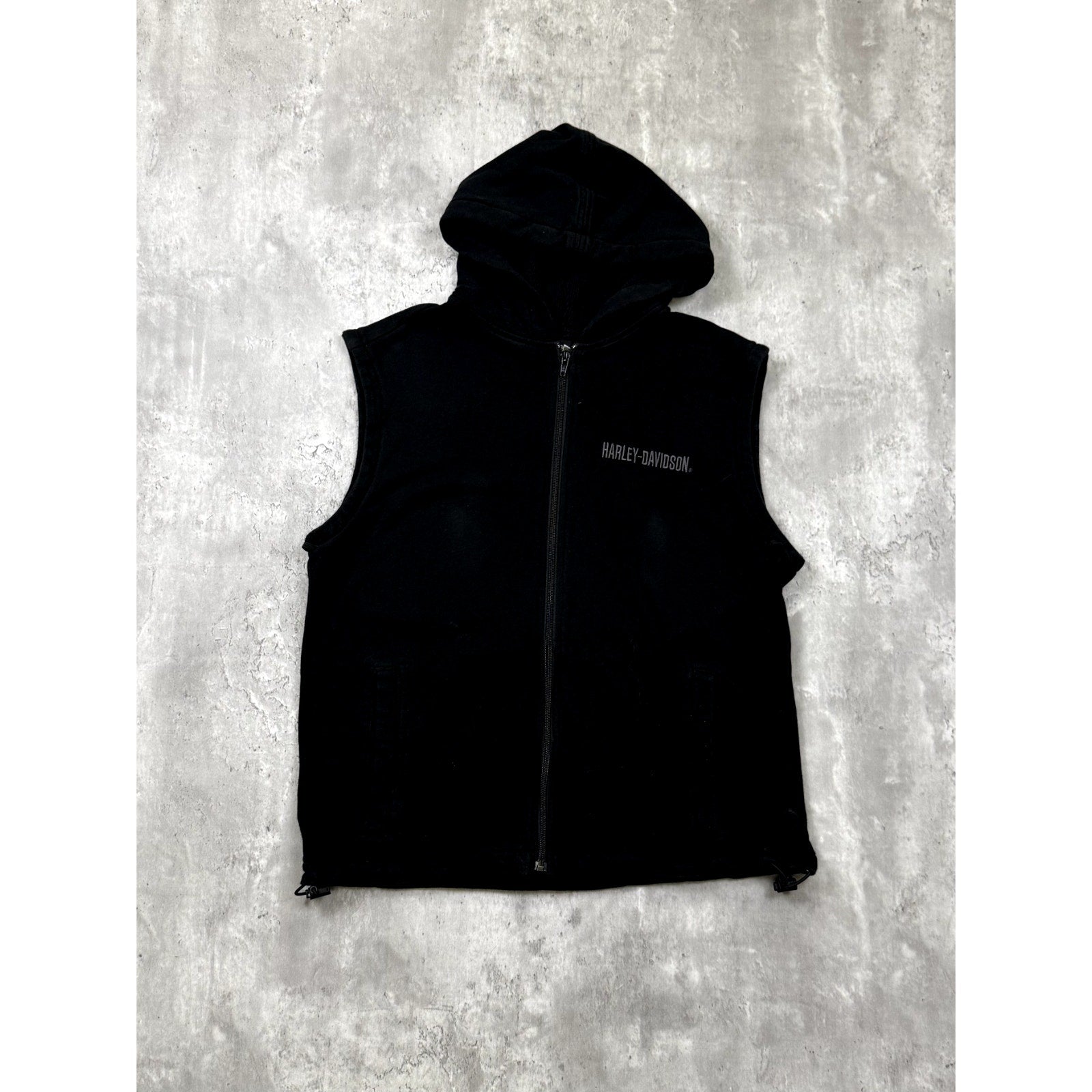 Vintage Harley Davidson Embroidered Spellout Hooded Vest Sweatshirt Size Medium
