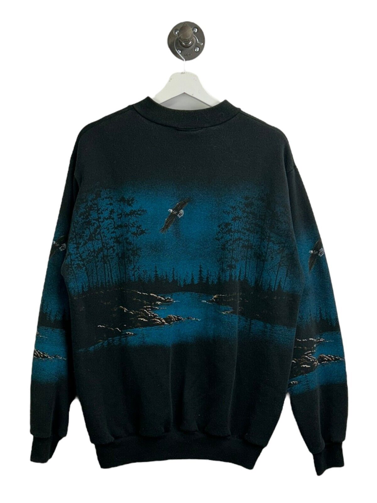 Vintage 90s Art Unlimited Alaska Wilderness Bald Eagle Sweatshirt AOP Sz Large