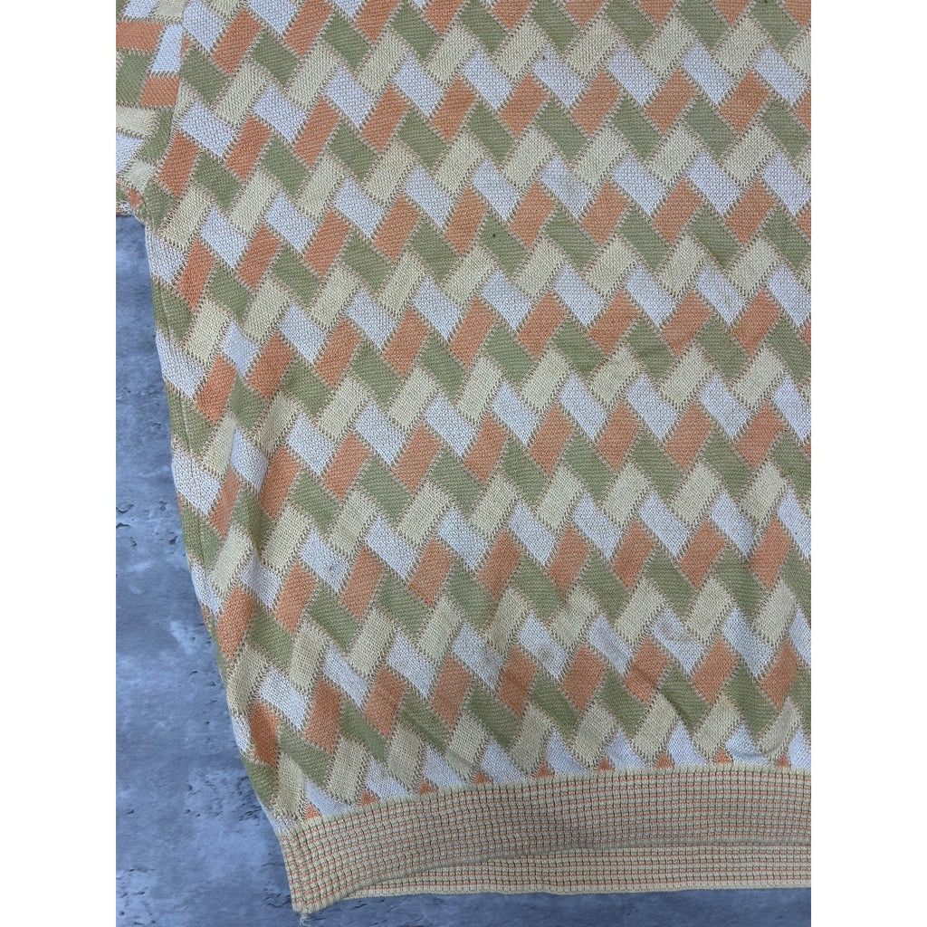 Vintage 90s Tosani Lightweight Zig Zag Print Pullover Knit Sweater Size XL