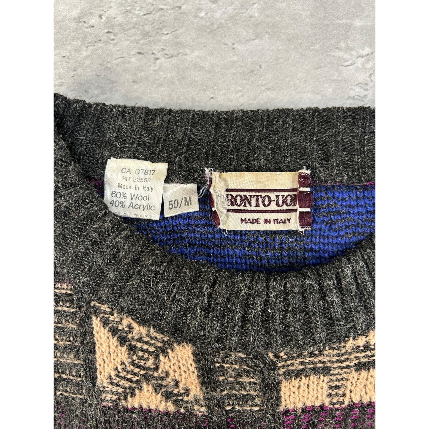 Vintage Abstract Checkered Print Pullover Knit Sweater Size Medium