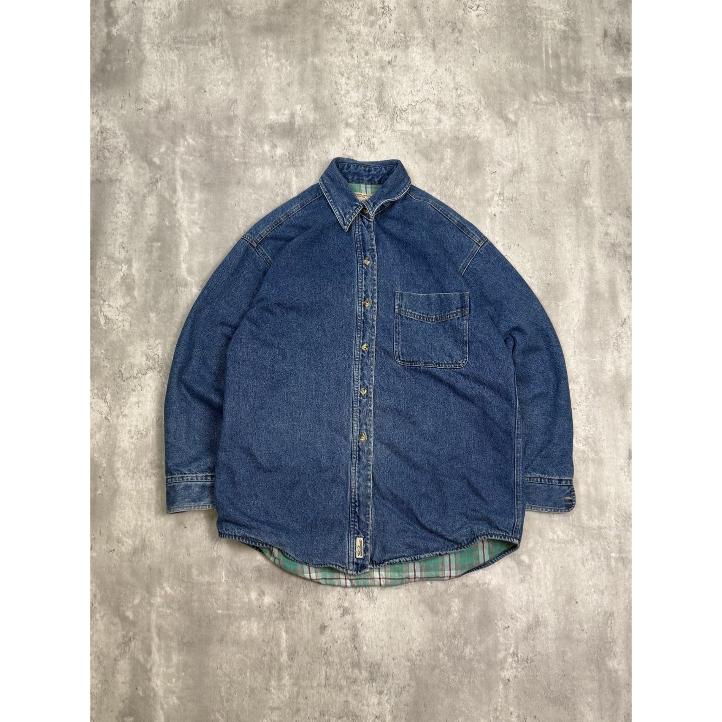 Vintage Woolrich Plaid Lined Dark Wash Denim Long Sleeve Button Up Shirt Small