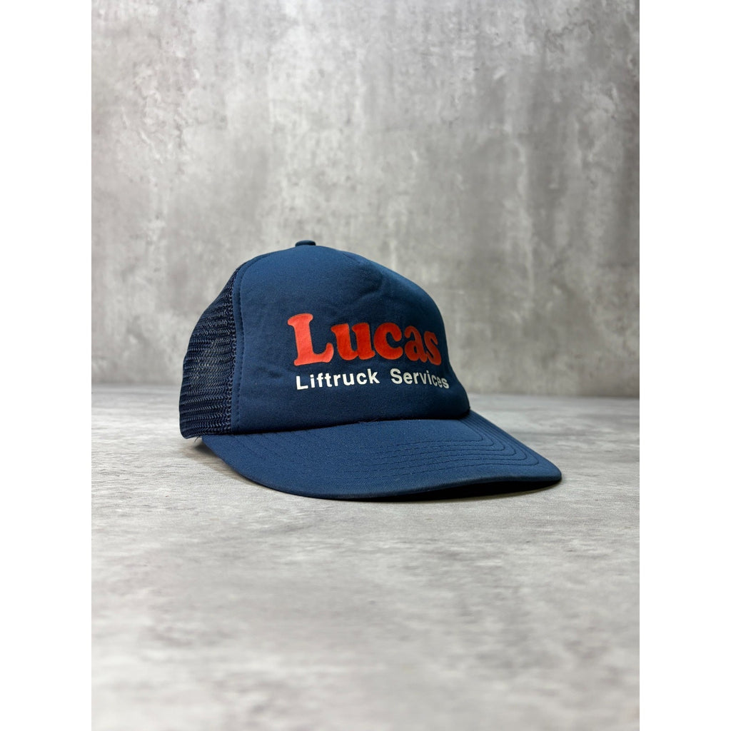 Vintage 80s/90s Lucas Lifttruck Services Spellout Trucker Snapback Hat OSFA