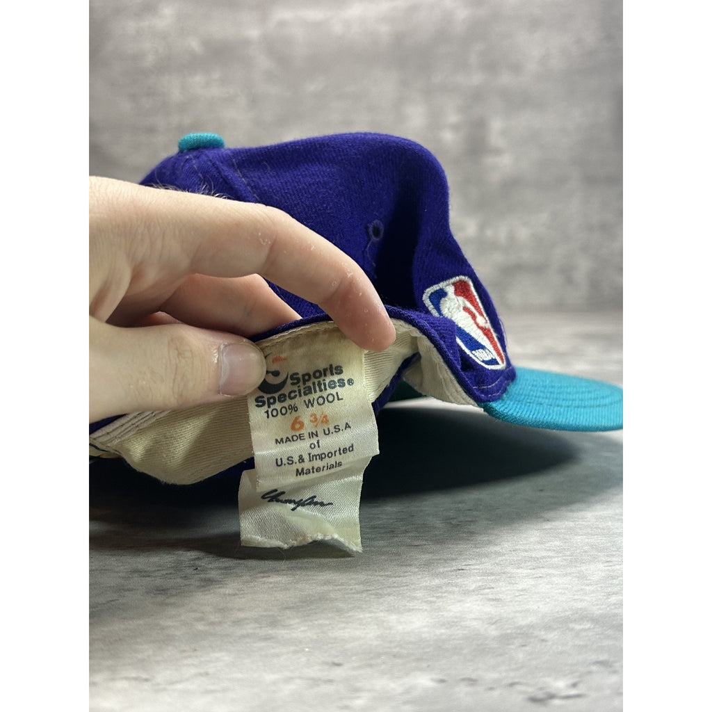 Vintage 90s Charlotte Hornets NBA Sports Specialties Script Fitted Hat 6 3/4