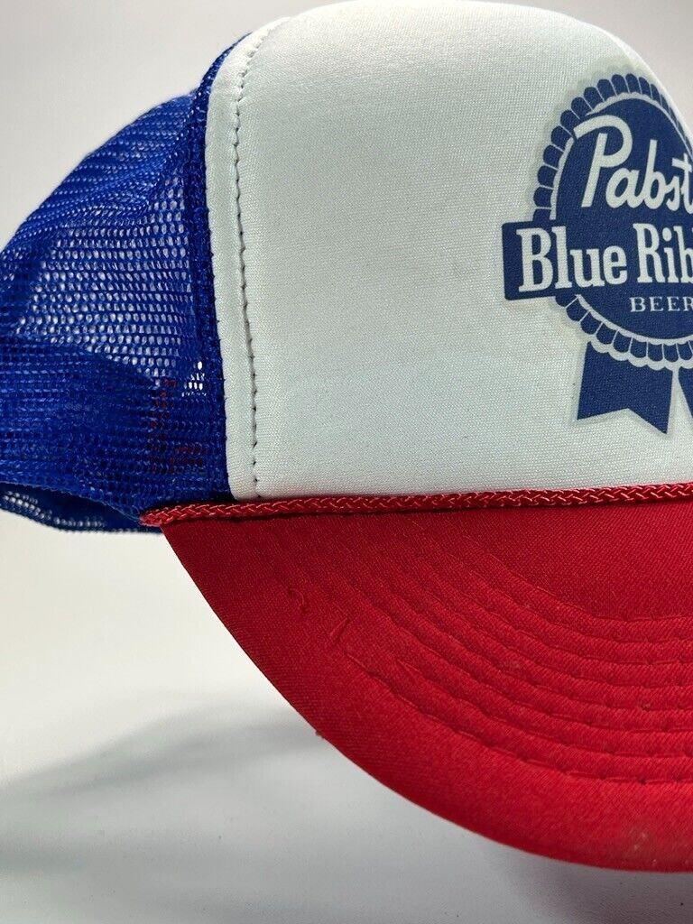 Vintage 80s/90s Pabst Blue Ribbon Beer Promo Trucker Snapback Hat OSFA