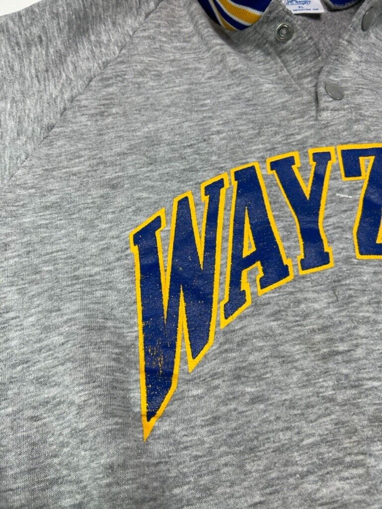 Vintage 80s Wayzata Arc Spellout 1/4 Button Collegiate Sweatshirt Size XL Gray