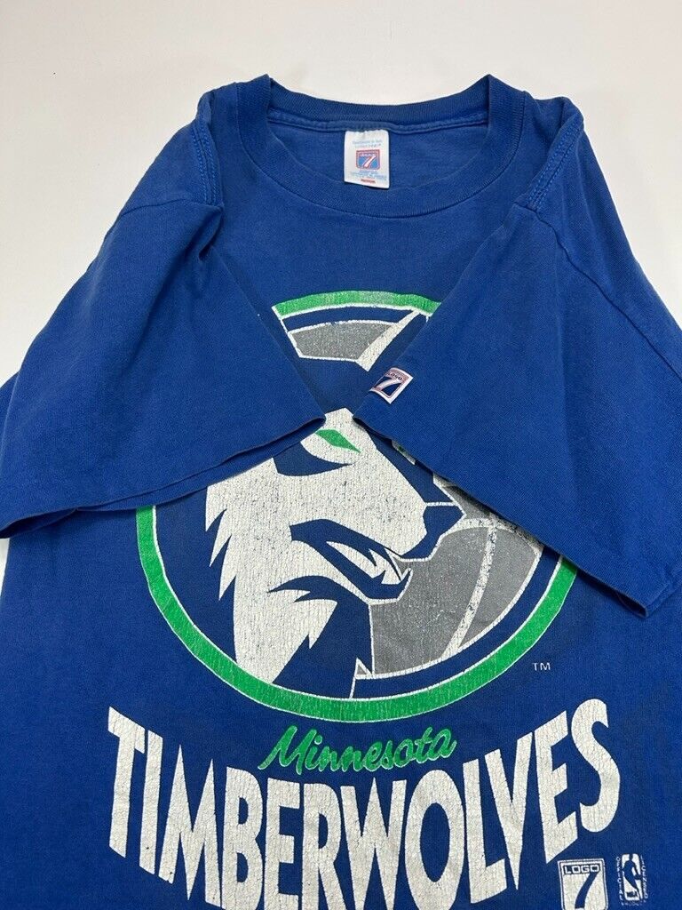 Vintage 80s Minnesota Timberwolves NBA Logo Graphic Spellout T-Shirt Sz Medium