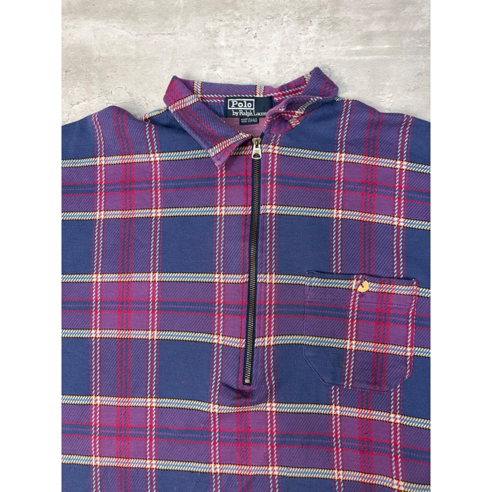Vintage Polo Ralph Lauren Plaid 1/2 Zip Collared Crewneck Sweatshirt Size Large