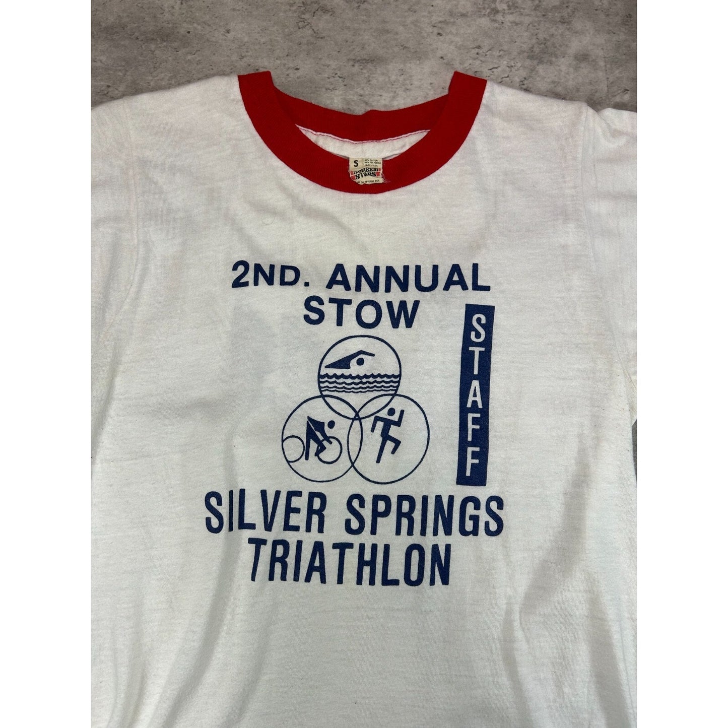 Vintage 1980s 2nd Annual Silver Springs Triathlon Ringer T-Shirt Size Small